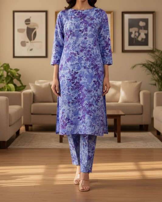 Azure Bloom| 2-Pcs Lawn Suit