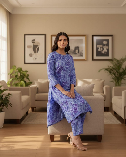 Azure Bloom| 2-Pcs Lawn Suit