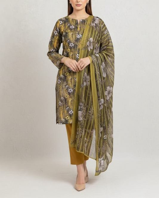 Autumn Petals|3-Pcs Lawn Suit